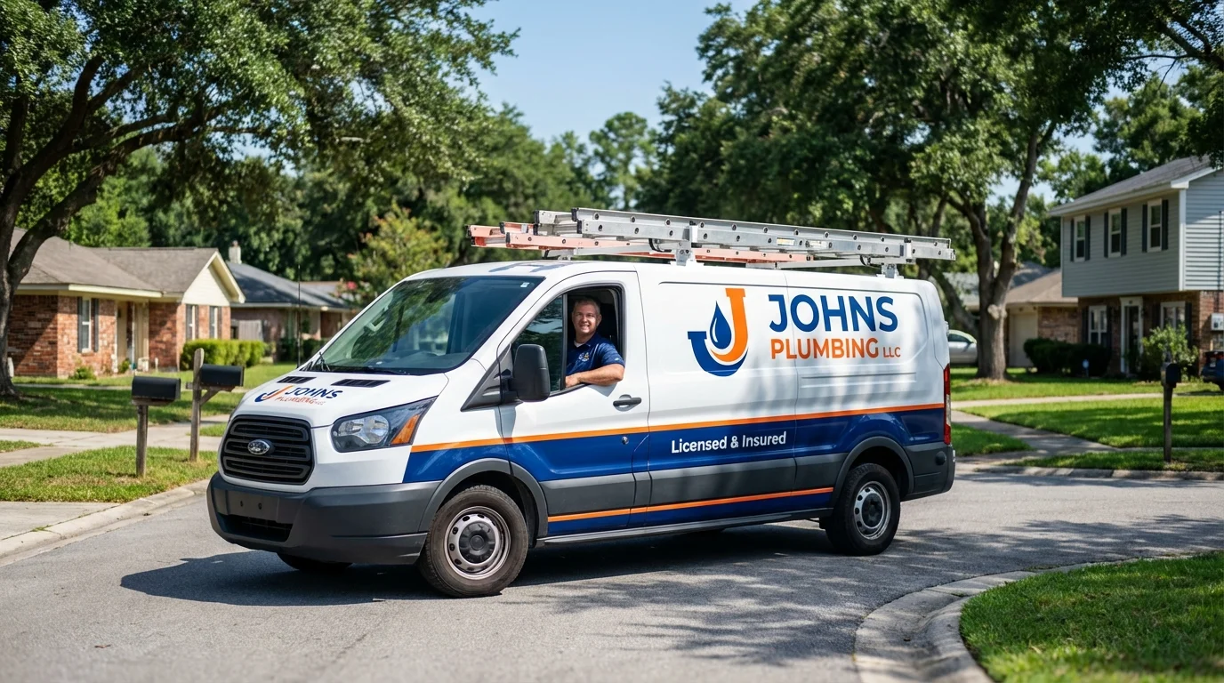 Johns Plumbing LLC service van in Ansonia, CT