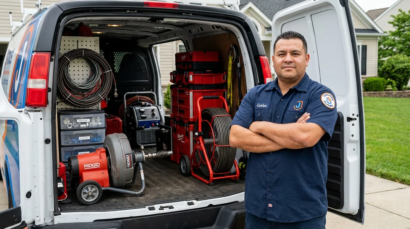 Professional drain cleaning equipment and Johns Plumbing LLC plumber in Ansonia