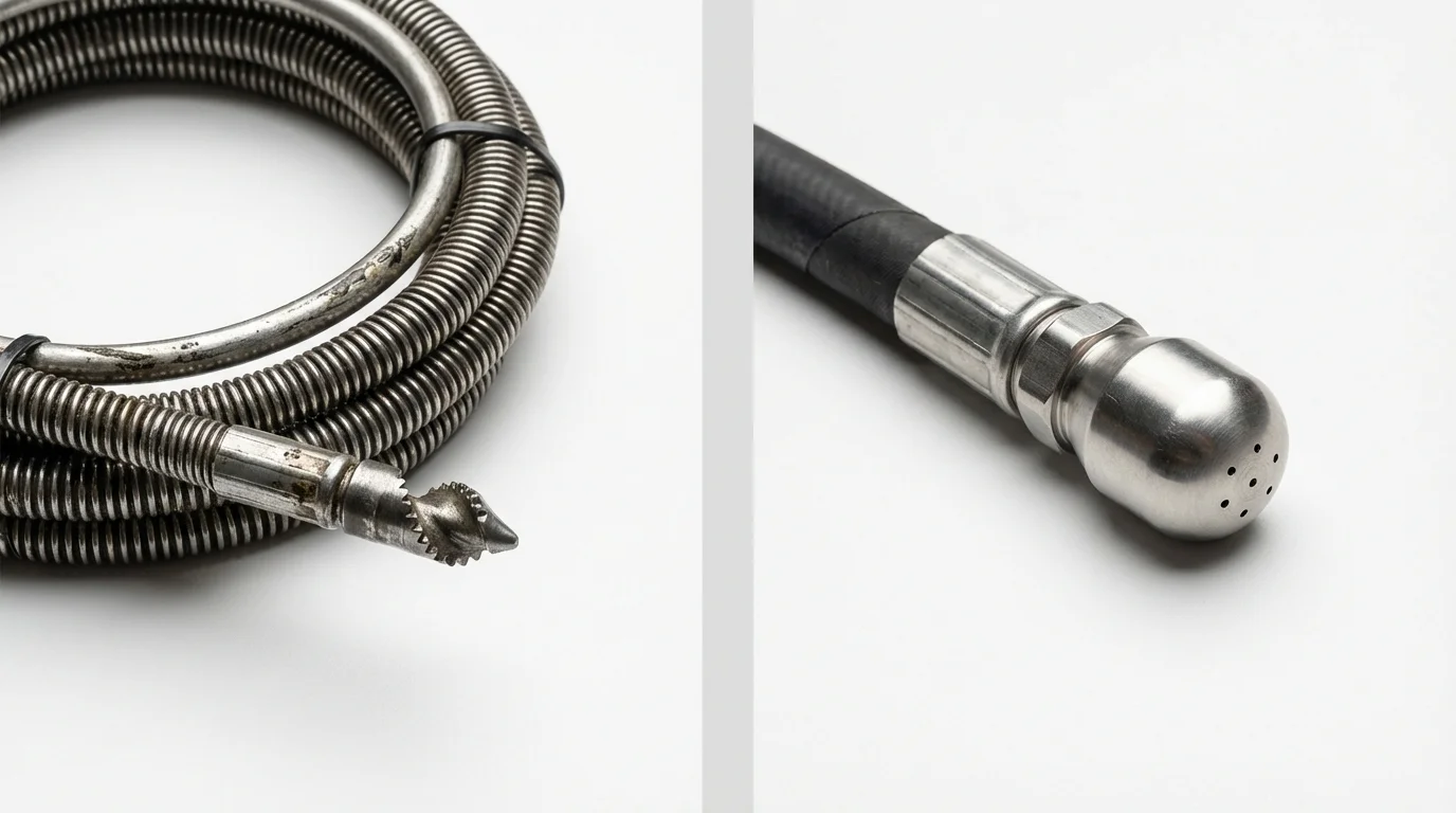 Drain snake cable and hydro jetting nozzle used for drain cleaning in Ansonia, CT
