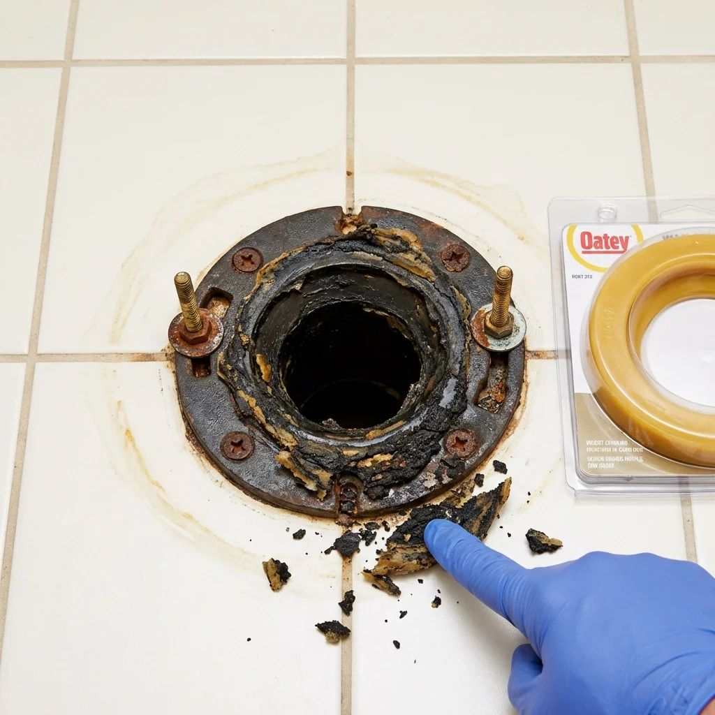 Failed wax ring showing water seepage at the base of a toilet in a Ansonia, CT home
