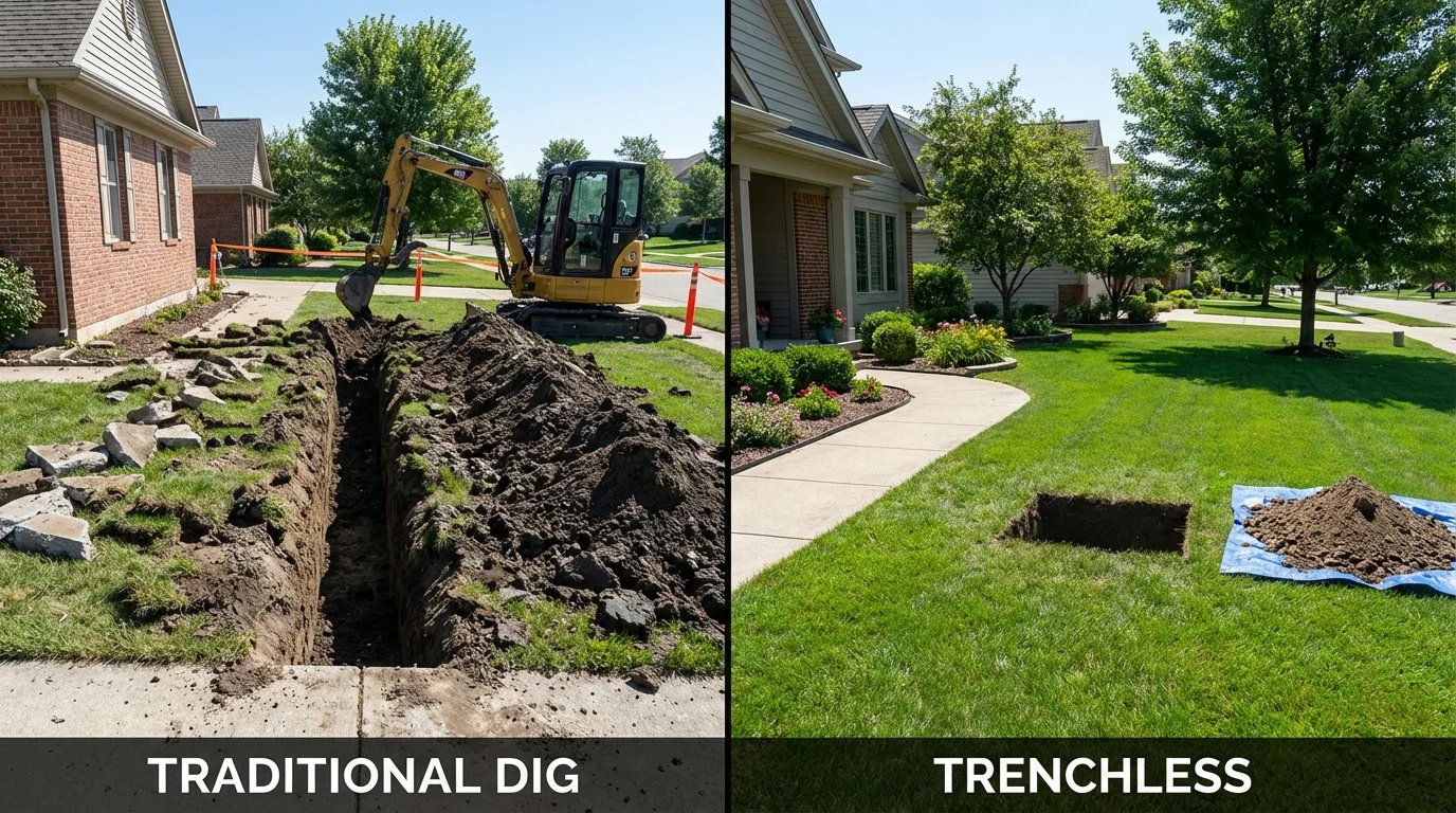 Trenchless sewer repair with minimal yard damage versus traditional excavation in Ansonia, CT